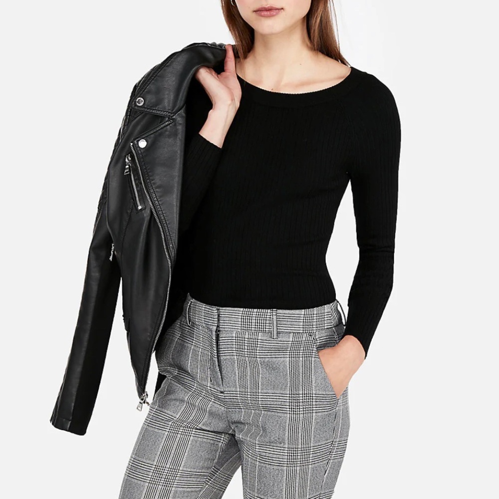 Express Black Ribbed Boatneck Top XXS NWT